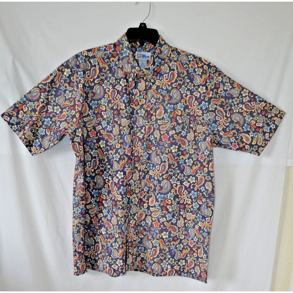 Reyn Spooner Paisley Floral Hawaiian Shirt Mens L Blue Reverse Print Button Down